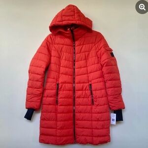 Steve Madden Vibrant Red Hooded Puffer Jacket
